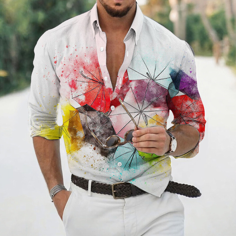 2022 piiriülene uus meeste pikkade varrukatega särk 3D printimine vabaaja üherealine pikkade varrukatega särk väliskaubanduse saatmine