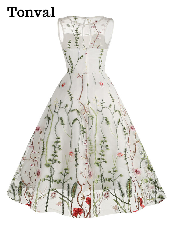 Tonvali lilledega tikitud võrkkattega vintage pikad kleidid naistele kõrge vöökohaga sünnipäevapeo elegantne suvekleit