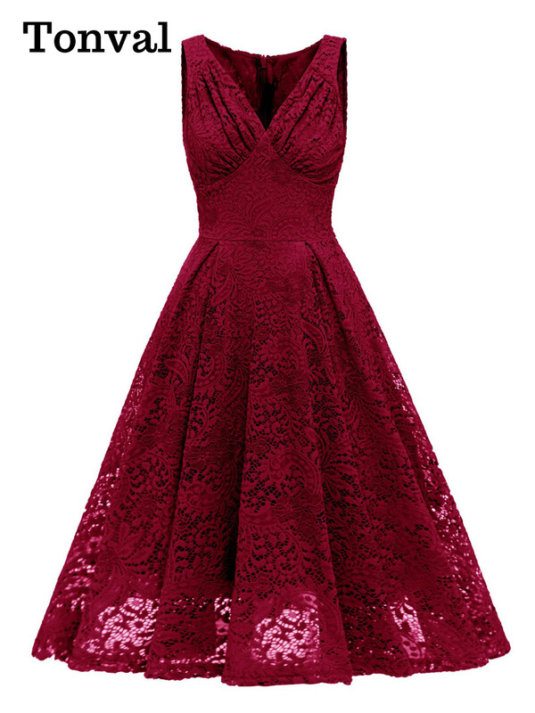 Tonval V-kaelusega kõrge vöökohaga vintage riided Naiste roosad pitsilised plisseeritud Midi-kleit Varrukateta suvine elegantne peokleidid naistele