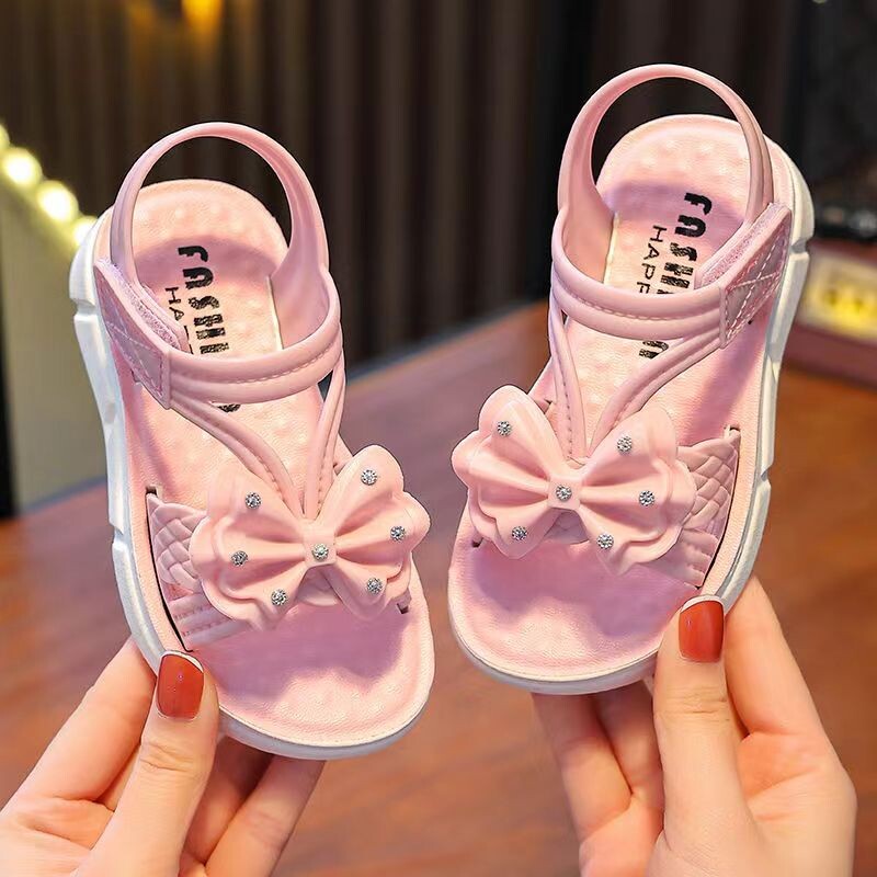 Tüdrukute imearmsad avatud ninaga hingavad sandaalid, mugavad libisemiskindlad kullake printsessi stiilis rannajalatsid laste välitegevuseks