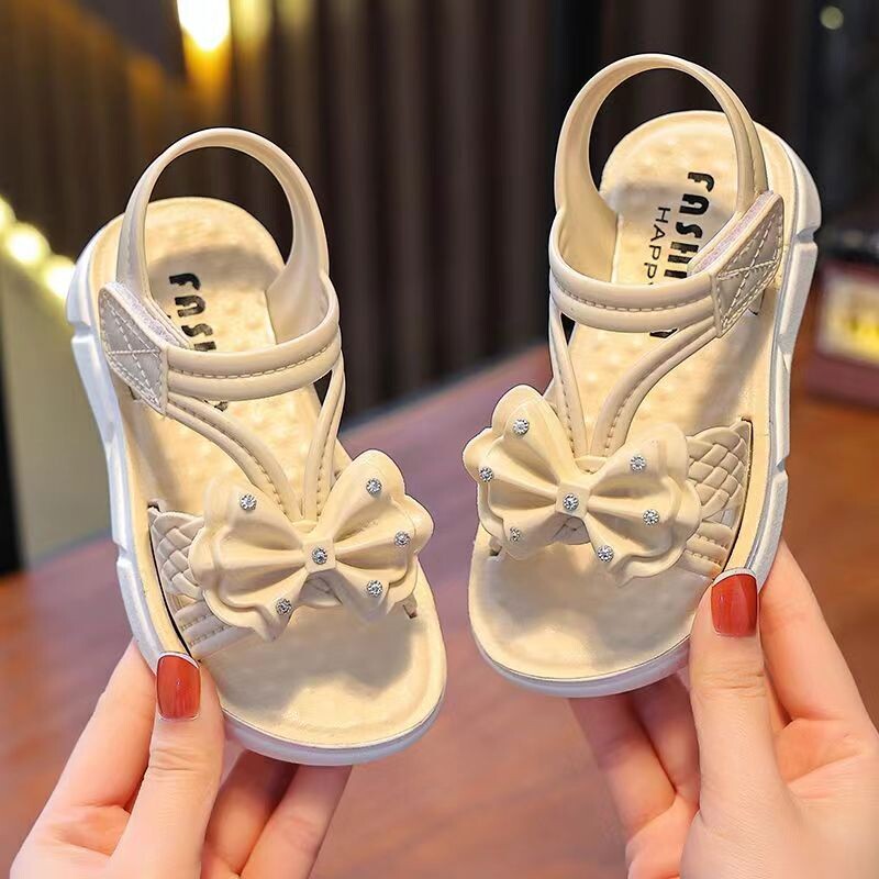 Tüdrukute imearmsad avatud ninaga hingavad sandaalid, mugavad libisemiskindlad kullake printsessi stiilis rannajalatsid laste välitegevuseks