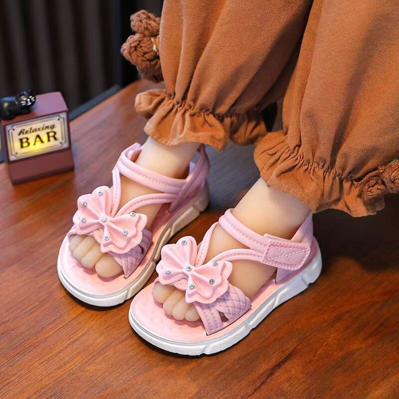 Tüdrukute imearmsad avatud ninaga hingavad sandaalid, mugavad libisemiskindlad kullake printsessi stiilis rannajalatsid laste välitegevuseks