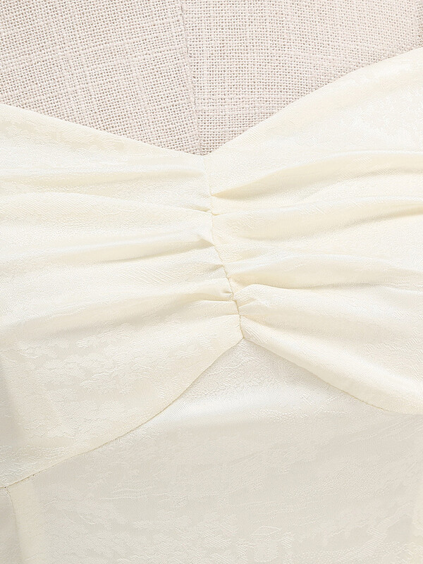 Tonval Jacquard Λευκό Vintage Φόρεμα για Γυναικείο Βραδινό πάρτι γενεθλίων με ψηλόμεσο ρολό με λαιμόκοψη V