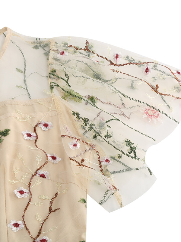 Tonvali õhtupeo elegantsed kleidid Luksuslik 2023. aasta naiste suvine O-kaelusega lühikeste varrukatega lilleline võrk, tikitud vintage pikk kleit