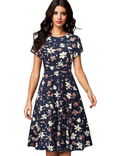 Kena-igavesti Vintage Retro Päikeselill Trükitud vestidos Äripidu Naiste Flare Swing Suvine Naiste kleit btyA102