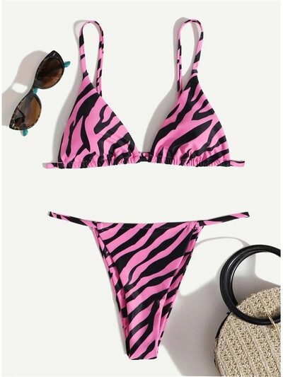 S - XL 7 Color Zebra Printed High Cut Μπικίνι Γυναικεία Μαγιό Γυναικείο Μαγιό Σετ μπικίνι δύο τεμαχίων Bather Μαγιό Swim K4904