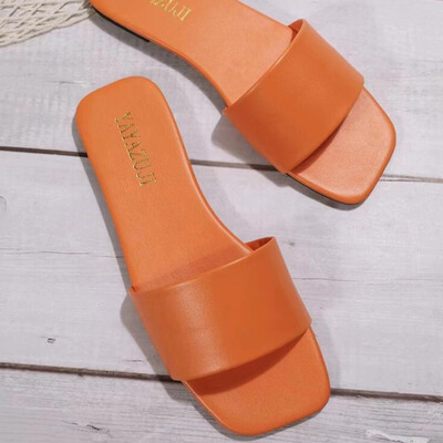 Μινιμαλιστικά μονόχρωμα μονόχρωμα πέδιλα slide μόδας Γυναικείες παντόφλες 2023 Καλοκαίρι Νέα ανοιχτά παπούτσια με ανοιχτή αμμώδη παραλία