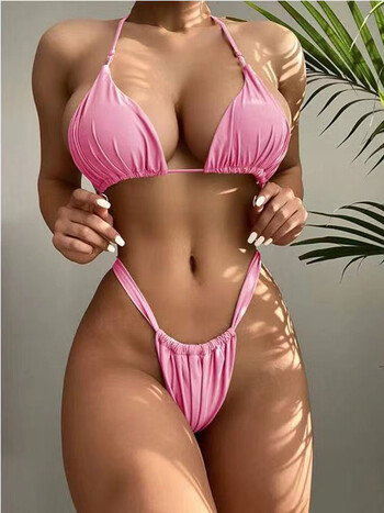 S-XL Sexy Micro Bikini Σετ 2 τεμαχίων Γυναικείο μαγιό πτυχωτό Push Up Μαγιό Γυναικείο μαγιό με ψηλόμεσο στρινγκ παραλίας