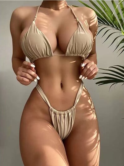 S-XL Sexy Micro Bikini Σετ 2 τεμαχίων Γυναικείο μαγιό πτυχωτό Push Up Μαγιό Γυναικείο μαγιό με ψηλόμεσο στρινγκ παραλίας