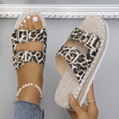 Suvised sussid naiste leopardimustriga platvormiga sussid vabaaja paks tallaga sise- ja välissandaalid, paar liugu rannajalatsid