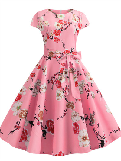 Κομψά ρετρό καλοκαιρινά φορέματα γυναικεία ρετρό στυλ της δεκαετίας του 1950 Κοντές τουαλέτες κοκτέιλ με καρό στάμπα κοντό μανίκι Φόρεμα πάρτι σε γραμμή Α με ψηλόμεσο