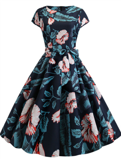 Κομψά ρετρό καλοκαιρινά φορέματα γυναικεία ρετρό στυλ της δεκαετίας του 1950 Κοντές τουαλέτες κοκτέιλ με καρό στάμπα κοντό μανίκι Φόρεμα πάρτι σε γραμμή Α με ψηλόμεσο