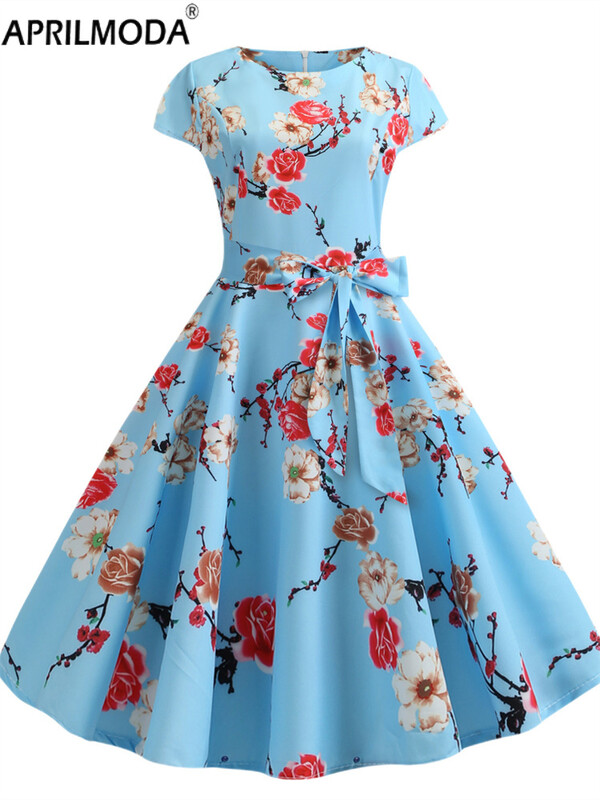 Κομψά ρετρό καλοκαιρινά φορέματα γυναικεία ρετρό στυλ της δεκαετίας του 1950 Κοντές τουαλέτες κοκτέιλ με καρό στάμπα κοντό μανίκι Φόρεμα πάρτι σε γραμμή Α με ψηλόμεσο