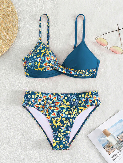 S - XL trükitud bikiinid Push Up ujumistrikoo Naiste ujumisriided Kaheosaline bikiinikomplekt koos rinnahoidjaga supluskostüüm Ujumiskostüüm V5481