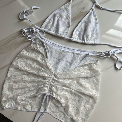 2024 PH Serial Multicolor Imprimare S - XL Fusta plasă din plasă Bikini Halter Costum de baie pentru femei Seturi de bikini triunghi în trei piese