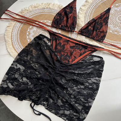 2024 PH Serial Multicolor Imprimare S - XL Fusta plasă din plasă Bikini Halter Costum de baie pentru femei Seturi de bikini triunghi în trei piese