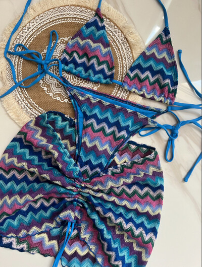 2024 PH Serial Multicolor Imprimare S - XL Fusta plasă din plasă Bikini Halter Costum de baie pentru femei Seturi de bikini triunghi în trei piese