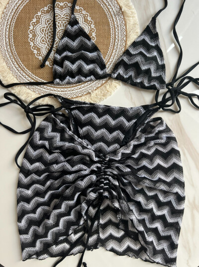 2024 PH Serial Multicolor Imprimare S - XL Fusta plasă din plasă Bikini Halter Costum de baie pentru femei Seturi de bikini triunghi în trei piese