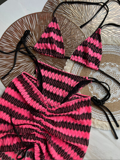 2024 PH Serial Multicolor Imprimare S - XL Fusta plasă din plasă Bikini Halter Costum de baie pentru femei Seturi de bikini triunghi în trei piese