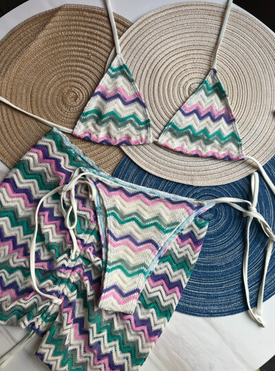 2024 PH Serial Multicolor Imprimare S - XL Fusta plasă din plasă Bikini Halter Costum de baie pentru femei Seturi de bikini triunghi în trei piese