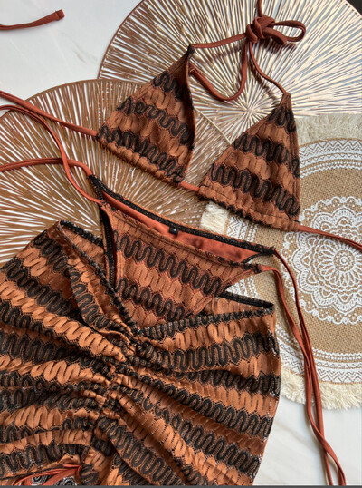 2024 PH Serial Multicolor Imprimare S - XL Fusta plasă din plasă Bikini Halter Costum de baie pentru femei Seturi de bikini triunghi în trei piese