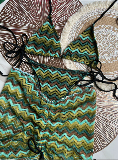 2024 PH Serial Multicolor Imprimare S - XL Fusta plasă din plasă Bikini Halter Costum de baie pentru femei Seturi de bikini triunghi în trei piese