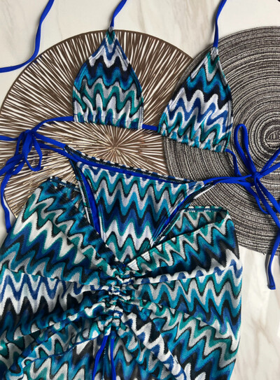 2024 PH Serial Multicolor Imprimare S - XL Fusta plasă din plasă Bikini Halter Costum de baie pentru femei Seturi de bikini triunghi în trei piese