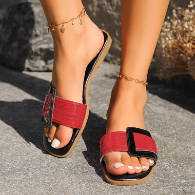 Καλοκαίρι 2024 Νέα μόδα γυναικείες παντόφλες με ανοιχτή μύτη, επίπεδη γυναικεία παπούτσια παραλίας, πολυτελή εξωτερικά Αντιολισθητικές λαστιχένιες παντόφλες Zapatos