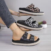 Madalad kingad Majasussid Platvorm Suvine Naine Loafers Slaidid Pantofle Beach 2024 Leopard Leopard Rooma Kangast kabja kontsad R