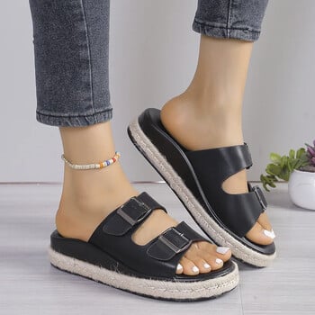 Χαμηλά παπούτσια House Slippers Platform Summer Woman Loafers Slides Pantofle Beach 2024 Λεοπάρ λεοπάρ Ρώμη Υφασμάτινες γόβες οπλών R