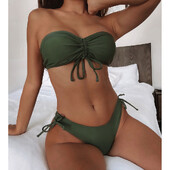 Seksikad bikiinid 2022 naiste ujumisriided Ruched Butt Bandeau ujumisrihmad Naiselikud bikiinid, 2-osaline naiste ujumiskostüüm, rannarõivad