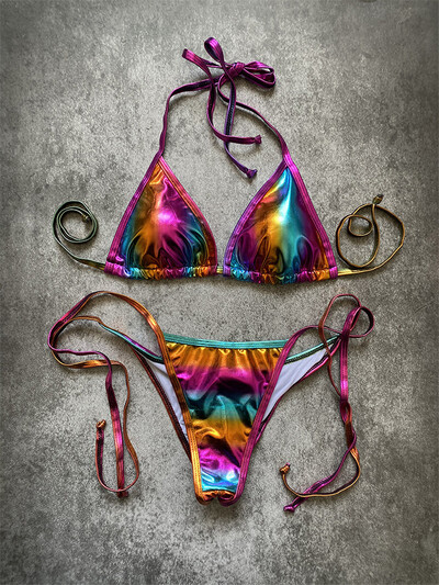 Melphieer 2021 Moda Auriu strălucitor Bikini de plajă Scrunch Butt Bather Bikini Femei Costume de baie Costum de baie Imbracaminte de plajă S ~ XL E1248