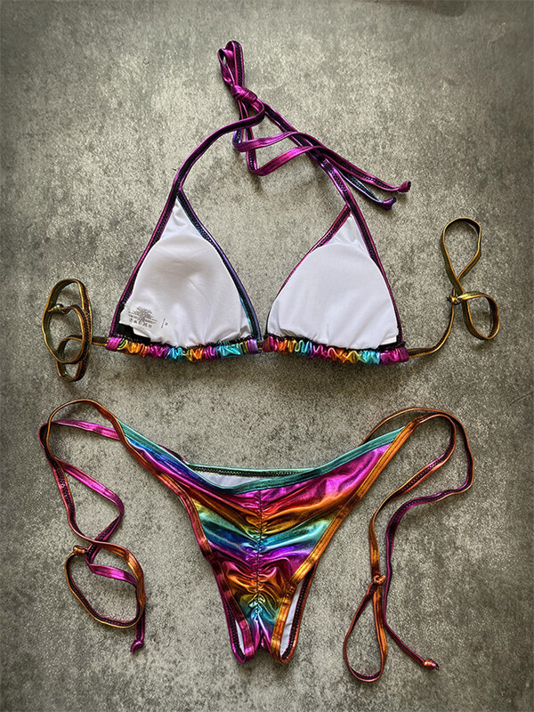 Melphieer 2021 Moda Auriu strălucitor Bikini de plajă Scrunch Butt Bather Bikini Femei Costume de baie Costum de baie Imbracaminte de plajă S ~ XL E1248