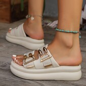 Naiste kingad 2024 Slingbacks Naiste sussid Moodsad metallist kaunistused Igapäevased sussid Naiste soodusmüük ümmarguse varba platvormiga sussid