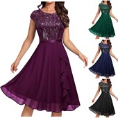 Κομψό μονόχρωμο γυναικείο φόρεμα με παγιέτες σιφόν με κοντό μανίκι μονόχρωμο γυναικείο φόρεμα για όλες τις εποχές επίσημο βραδινό φόρεμα