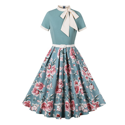 Naiste suvine vabaaja peokleit 2024 lühikeste varrukatega retromantel 60ndate 50ndate vintage Rockabilly 1960ndate 1950ndate kiiksuga kleit Vestidos
