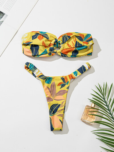 S-XL Bandeau kõrge lõikega bikiinid 2024 Naiste ujumisriided Naiste ujumistrikoo Kaheosaline bikiinikomplekt Olkadeta supluskostüüm ujumiseks