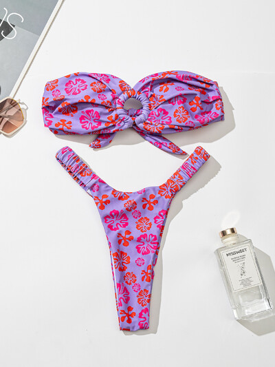 S-XL Bandeau kõrge lõikega bikiinid 2024 Naiste ujumisriided Naiste ujumistrikoo Kaheosaline bikiinikomplekt Olkadeta supluskostüüm ujumiseks