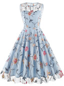 2024. aasta uus vintage elegantne sünnipäevakleit Luksuslik naiste lilledega tikitud varrukateta võrkkleit Retro Midi kleit