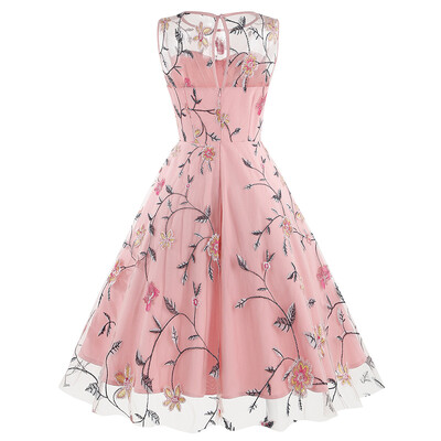 2024. aasta uus vintage elegantne sünnipäevakleit Luksuslik naiste lilledega tikitud varrukateta võrkkleit Retro Midi kleit