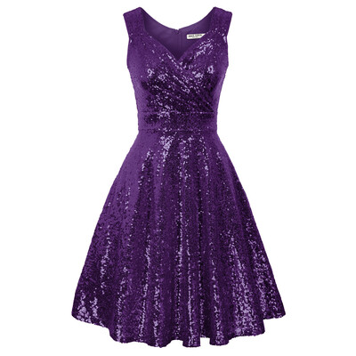 GK naiste varrukateta õhtukleit sädelev litritega paakkleit naiste kokteilipeokleit, V-kaelusega laienev A-joonega kleit