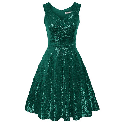 GK naiste varrukateta õhtukleit sädelev litritega paakkleit naiste kokteilipeokleit, V-kaelusega laienev A-joonega kleit