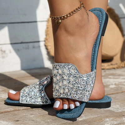 Lamedad naiste sussid, kristallist luksuslikud kleit-kingad naistele 2024. aasta suve disainer, rannaväljaku varbavarbad, naiste slaidid Zapatos