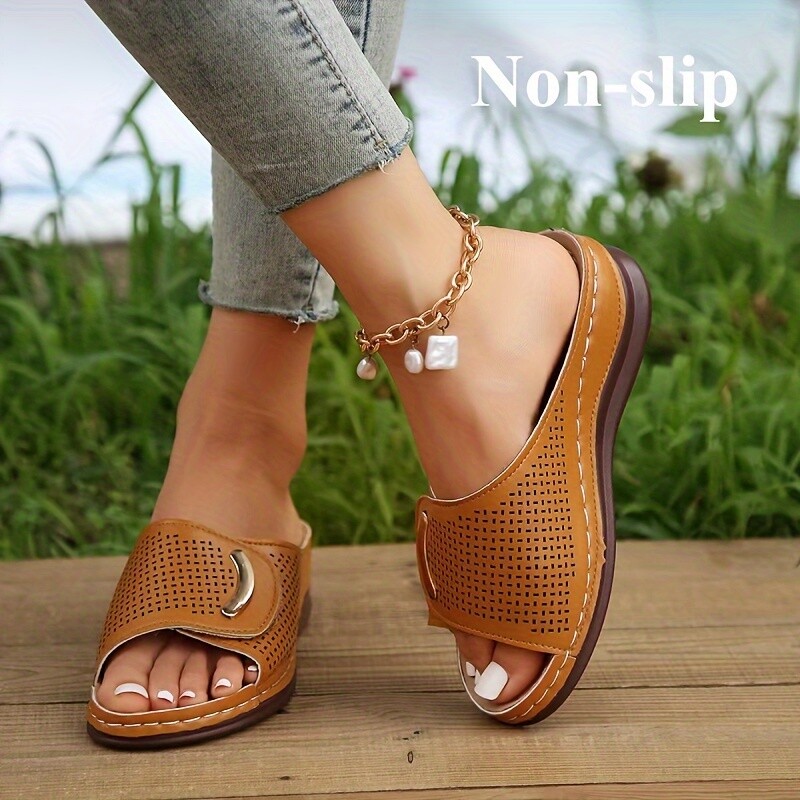 Γυναικεία κούφια παντόφλες με τακούνια παπούτσια 2024 Καλοκαίρι Άνετα πέδιλα πλατφόρμας που αναπνέουν Αντιολισθητικά, αναποδογυρισμένα καθημερινά σανδάλια για γυναίκες