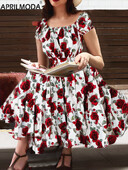 2024 Rochie tunică leagăn pentru pistă de vară cu mâneci scurte de vacanță elegantă, linie A, rochii de petrecere a ceaiului din anii 1950