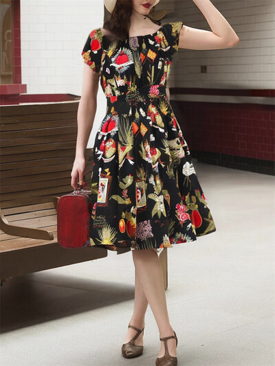 2024 Rochie tunică leagăn pentru pistă de vară cu mâneci scurte de vacanță elegantă, linie A, rochii de petrecere a ceaiului din anii 1950