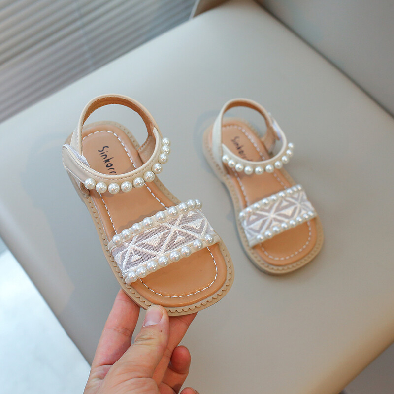 Κορίτσια Σανδάλια Παιδικά Καλοκαιρινά Παπούτσια Παιδικά Σανδάλια Παραλίας με Πέρλες Princess Γλυκιά Αντιολισθητικά Ανοιχτά Δάχτυλα Lace Chic Beading