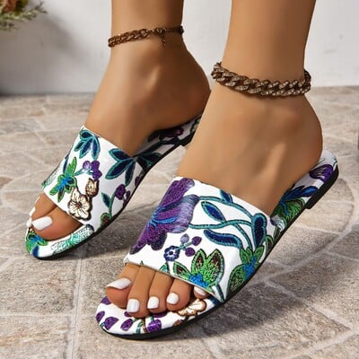 Naiste trükitud 2024. aasta sussid, uued kvaliteetsed suvised lamedad rannasandaalid, vabaaja moesussid Zapatos