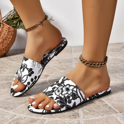 Naiste trükitud 2024. aasta sussid, uued kvaliteetsed suvised lamedad rannasandaalid, vabaaja moesussid Zapatos
