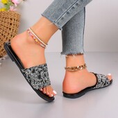 DOGHC UUS Sandalias Planas Con Punta Abierta Brillante Para Mujer, Zapatillas Informales Cómodas A La Moda, Talla Grande 2024